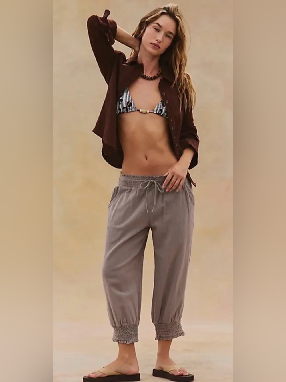 NWT FREE PEOPLE FREE EST TAYE SMOCKED COTTON CAPRI PANTS
